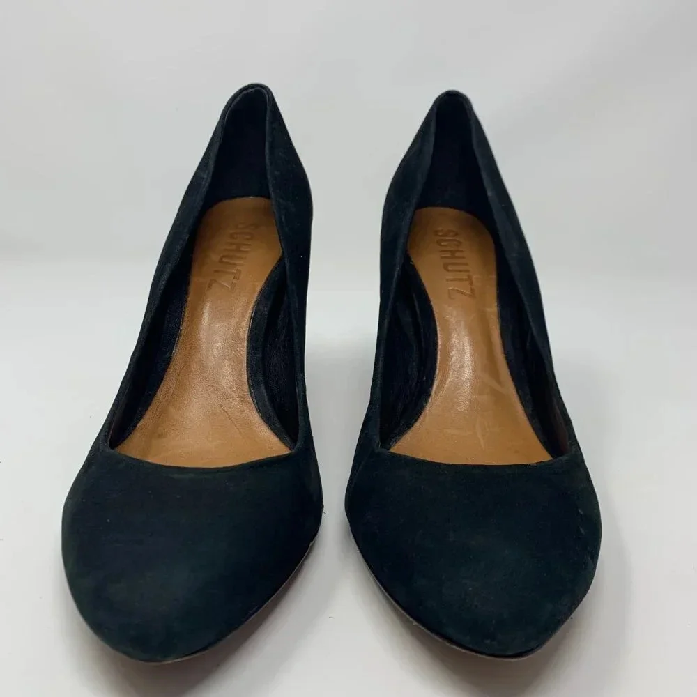 Schutz Black Suede Closed Toe Classic Pumps Heels‎